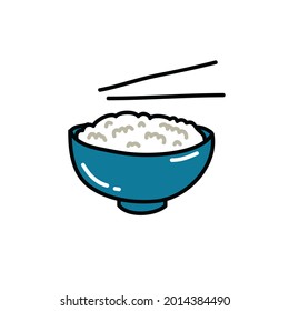 rice with chopsticks doodle icon, vector illustration