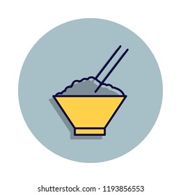 rice with chopsticks icon in badge style. One of web collection icon can be used for UI, UX