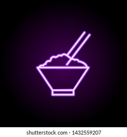 rice with chopsticks neon icon. Elements of web set. Simple icon for websites, web design, mobile app, info graphics