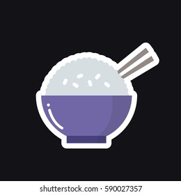 rice with chopsticks, sticker. vector illustration