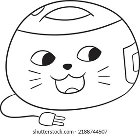 Rice Cooker Cat Cute Line Art