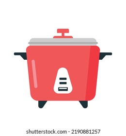 Ilustración vectorial de la olla de arroz. Diseño vectorial plano de cocina eléctrica simple. Icono moderno del símbolo de la cocina eléctrica del arroz. Caricatura de la olla de arroz. Símbolo del concepto de cocina de electrodomésticos de cocina