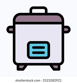 Rice Cooker, Cooking Pot Vector Icon, Isolated Lineal Color Vector Icon.