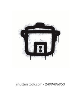 Rice cooker graffiti spray painted black on white.