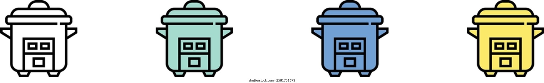 rice cooker icon. Outline, Green, Blue and Yellow Style Design Isolated On White Background