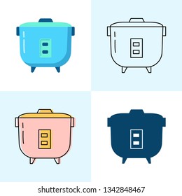 Rice cooker icon set in flat and line styles