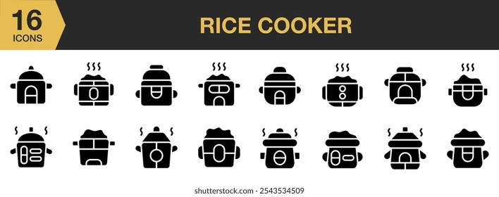 Conjunto de ícones do Rice Cooker. Inclui Fogão de Arroz e muito mais. Coleção vetorial de ícones sólidos.