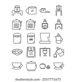 Rice Cooker icon set. Includes Rice Cooker and More. Outline icon vector collection