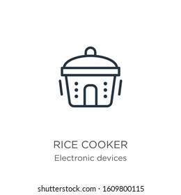 Rice cooker icon. Thin linear rice cooker outline icon isolated on white background from electronic devices collection. Line vector sign, symbol for web and mobile