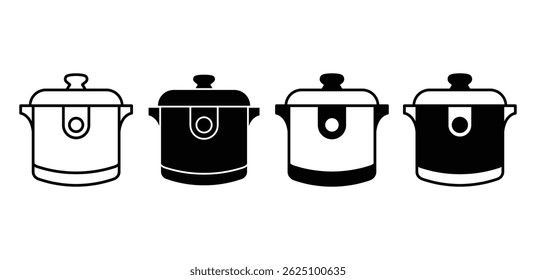 Rice Cooker Icons Black and White Set Simple Minimalist Kitchen Appliance Illustrations