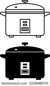 Rice Cooker Icons. Black and White Vector Illustration. Electric Pot for Cooking Rice and Other Cereals. Household Appliances Concept
