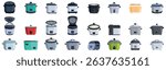  Rice cooker icons set. Various rice cooker appliances stand ready to prepare delicious meals in a modern kitchen setting