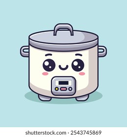 Ilustración de la olla de arroz en carácter de diseño plano. Diseño de estilo de dibujos animados