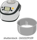 Rice cooker inner pot filled with rice and water