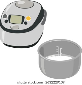 Rice cooker inner pot filled with rice and water