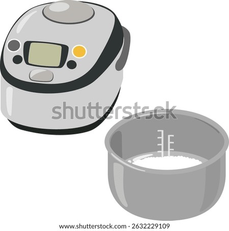 Rice cooker inner pot filled with rice and water