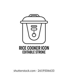 Rice Cooker Line Style Vector Icon Black with White Background Flat Design Illustration 