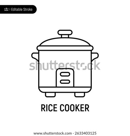 Rice cooker thin line icon, editable stroke, pixel perfect, compatible for app or web, isolated on a white background
