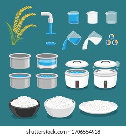 Rice Cooking Directions Steps How Prepare vector illustration