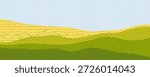 Rice or corn field pattern with farm landscape and sky background for abstract agriculture design. Yellow green Tuscany or Japanese banner for eco friendly design. Agriculture farmland texture.