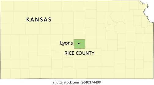 Rice County and city of Lyons location on Kansas state map