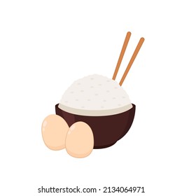 Rice in the cup. Vector stock of cooked rice in a ceramic bowl. Japanese rice and Egg vector.