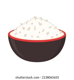 Rice in the cup. Vector stock of cooked rice in a ceramic bowl. Japanese rice.