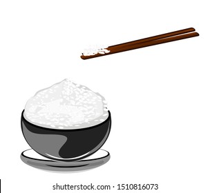 Rice in cups and chopsticks, Steamed, eating Chinese, Korean, Japanese food, Asian food menu, cereal