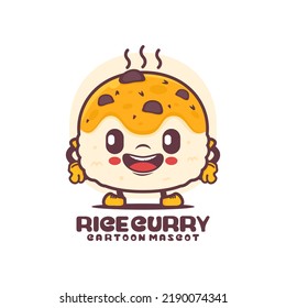 Rice Curry Cartoon Mascot. Food Vector Illustration. Isolated On A White Background