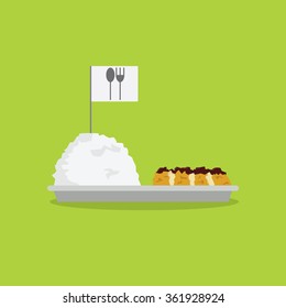 rice and deep fried pork cutlet on green background