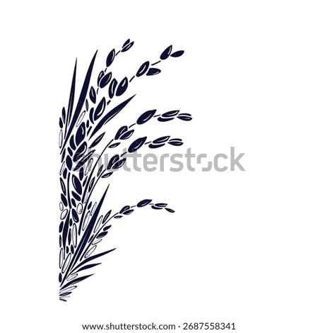 Rice design. Vector texture plant, different types of grains. Black emblem, border isolated on white background. Asian traditional food. Organic milk, gluten free flour
