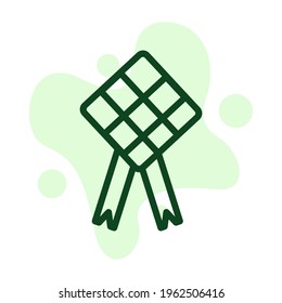 rice diamond meal muslim single isolated icon with outline style . Ied Mubarak Celebration Vector Illustration. Ketupat Indonesian food.