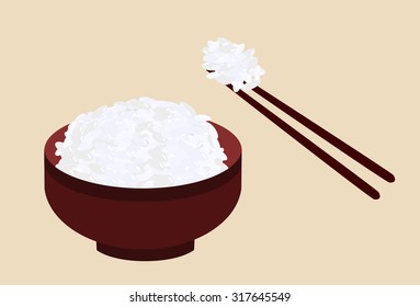 Rice dish with chopsticks. vector illustration