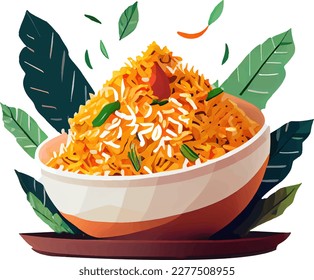 Rice dish. A deep bowl of rice and herbs. 