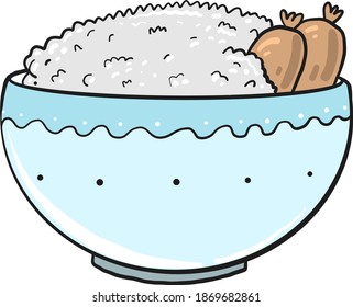 Rice dish, illustration, vector on white background.