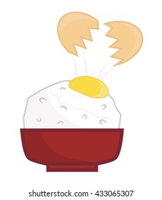 Rice dish with raw egg , isolated on white background vector