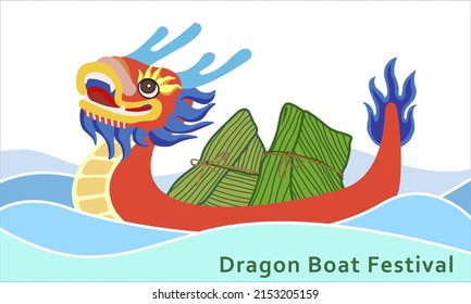 Bolas de arroz con Dragon Boat en la ola.