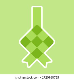 rice dumpling or ketupat icon in flat design isolated on green background. eid mubarak vector illustration. 