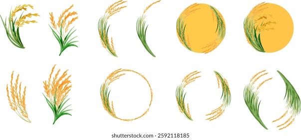 Rice ear frame brush drawing vector illustration