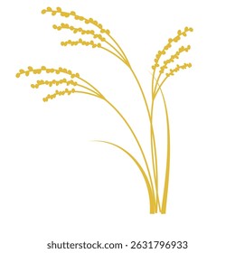 Rice ear silhouette parts material.Japanese Style Autumn Design Elements.Gold version.
