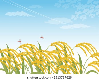Orelhas de arroz e céu azul ilustração de fundo_vetor