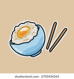 Rice with egg, dish illustration eps