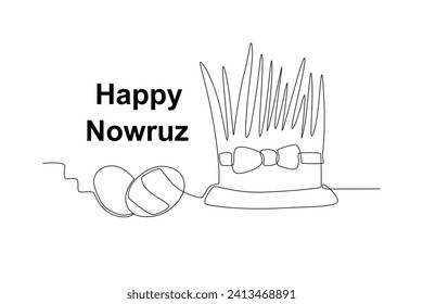 rice and egg food at the Nowruz celebration. Nowruz one-line drawing svg