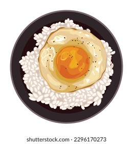 Rice Egg Fried Eggs Asian Food Breakfast Vector Illustration