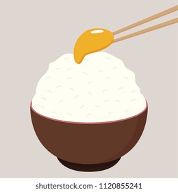 Rice and egg vector. free space for text. wallpaper. background. japan rice. chopsticks vector.