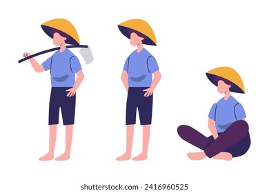 rice farmer characters in flat style illustration vector design