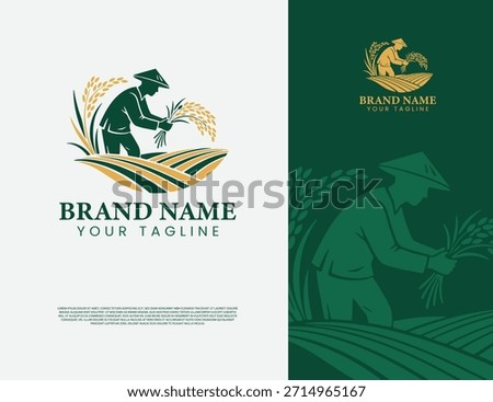 rice farmer logo harvesting illustration design