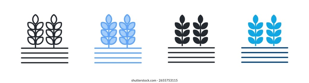Ícone Do Campo De Arroz Definir Vários Estilos. Projetado Em Contorno, Azul, Glifo, Tom Duplo