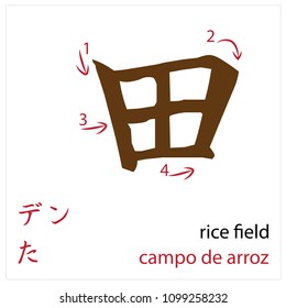 Rice field. Japanese flash card vector design for students