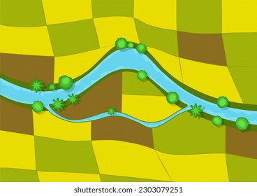 Rice field top view. Vector illustration